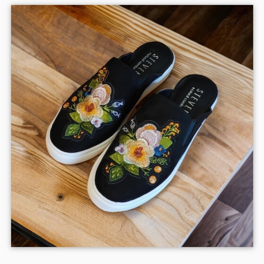 Steve Madden NATURAL COMFORT BLACK FLORAL EMBROIDERED SHOES SIZE 6W NWOT 🍂​ - Picture 6 of 11